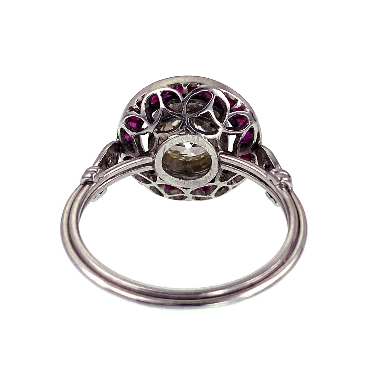 SOLD Late Deco Platinum, Diamond & Ruby Target Ring