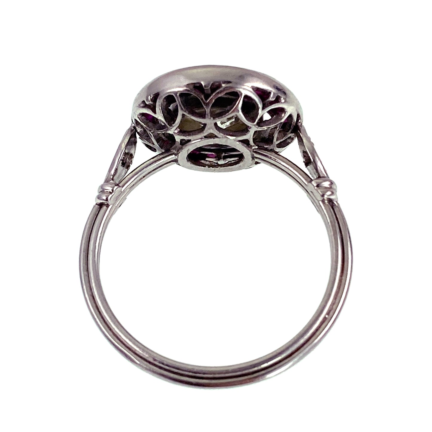 SOLD Late Deco Platinum, Diamond & Ruby Target Ring