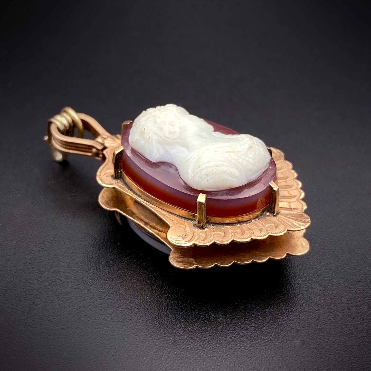 Antique 10K Carved Hardstone Cameo, Carnelian & Agate Pendant/Fob K