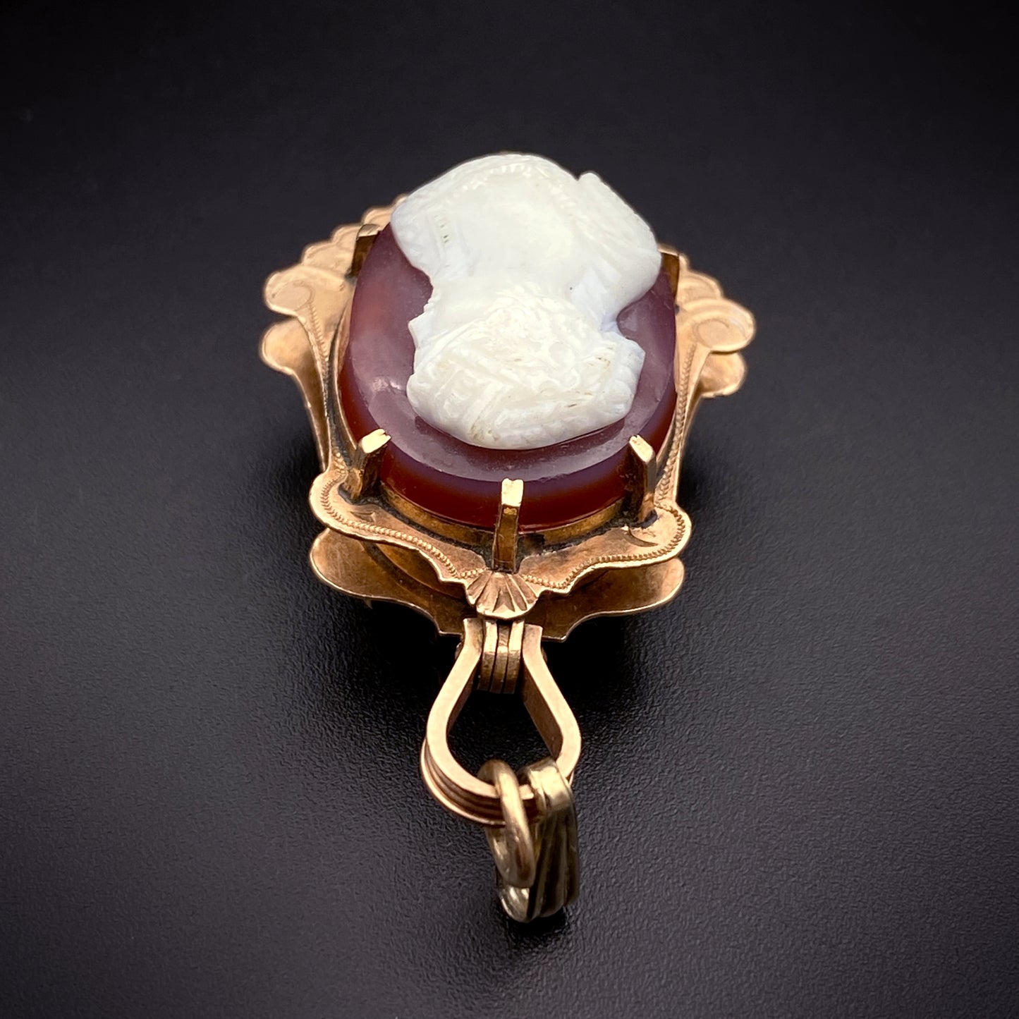 Antique 10K Carved Hardstone Cameo, Carnelian & Agate Pendant/Fob K