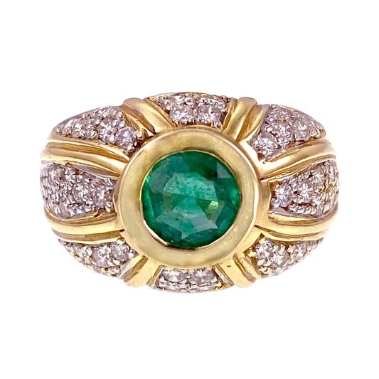 SOLD Vintage 18K, Emerald & Diamond Dome Ring