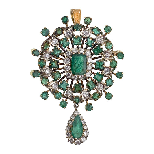 SOLD Antique 18K, Diamond & Emerald Brooch/Pendant