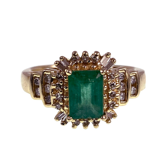 14K, Emerald & Diamond Ring