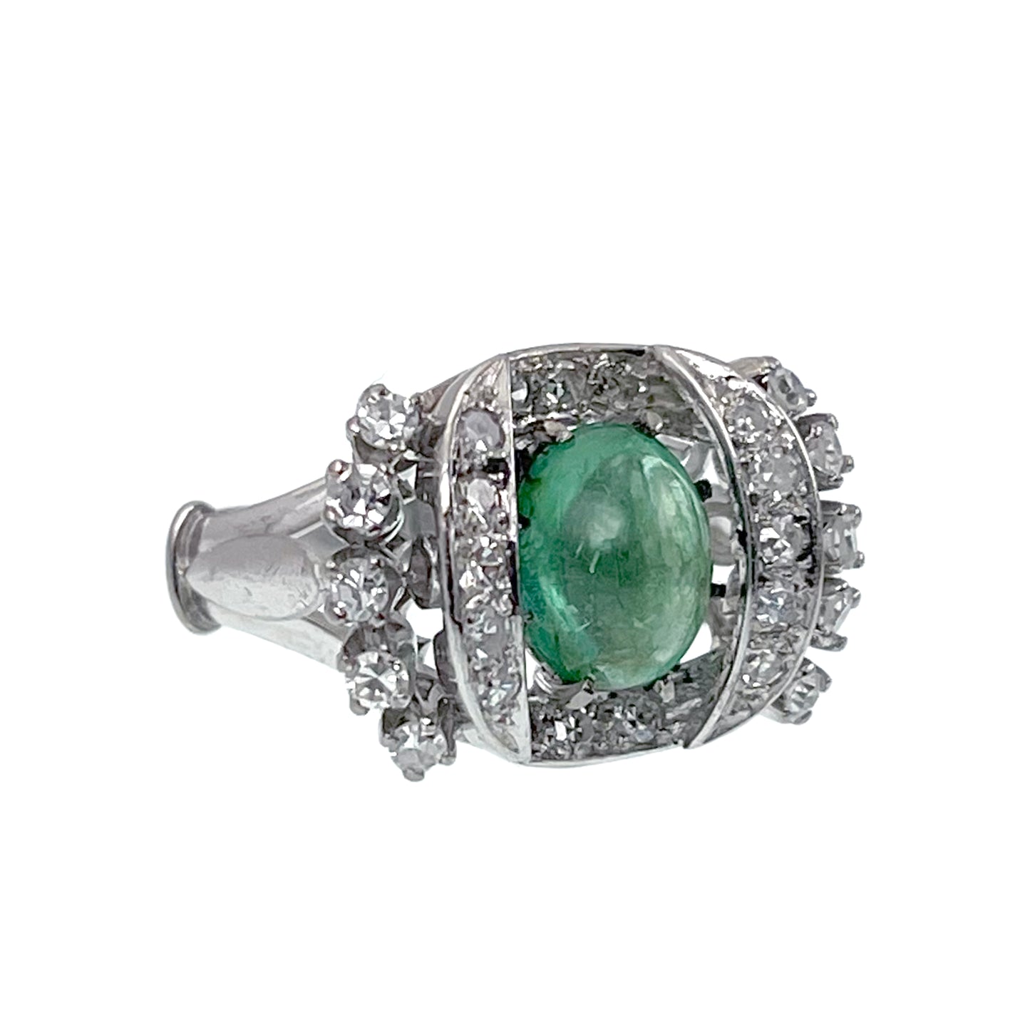 SOLD Vintage Mid Century 18K, Diamond & Emerald Cocktail Ring