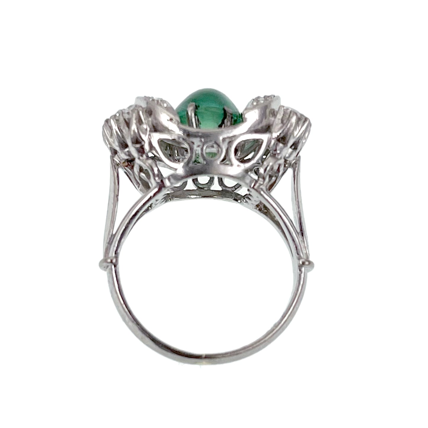 SOLD Vintage Mid Century 18K, Diamond & Emerald Cocktail Ring