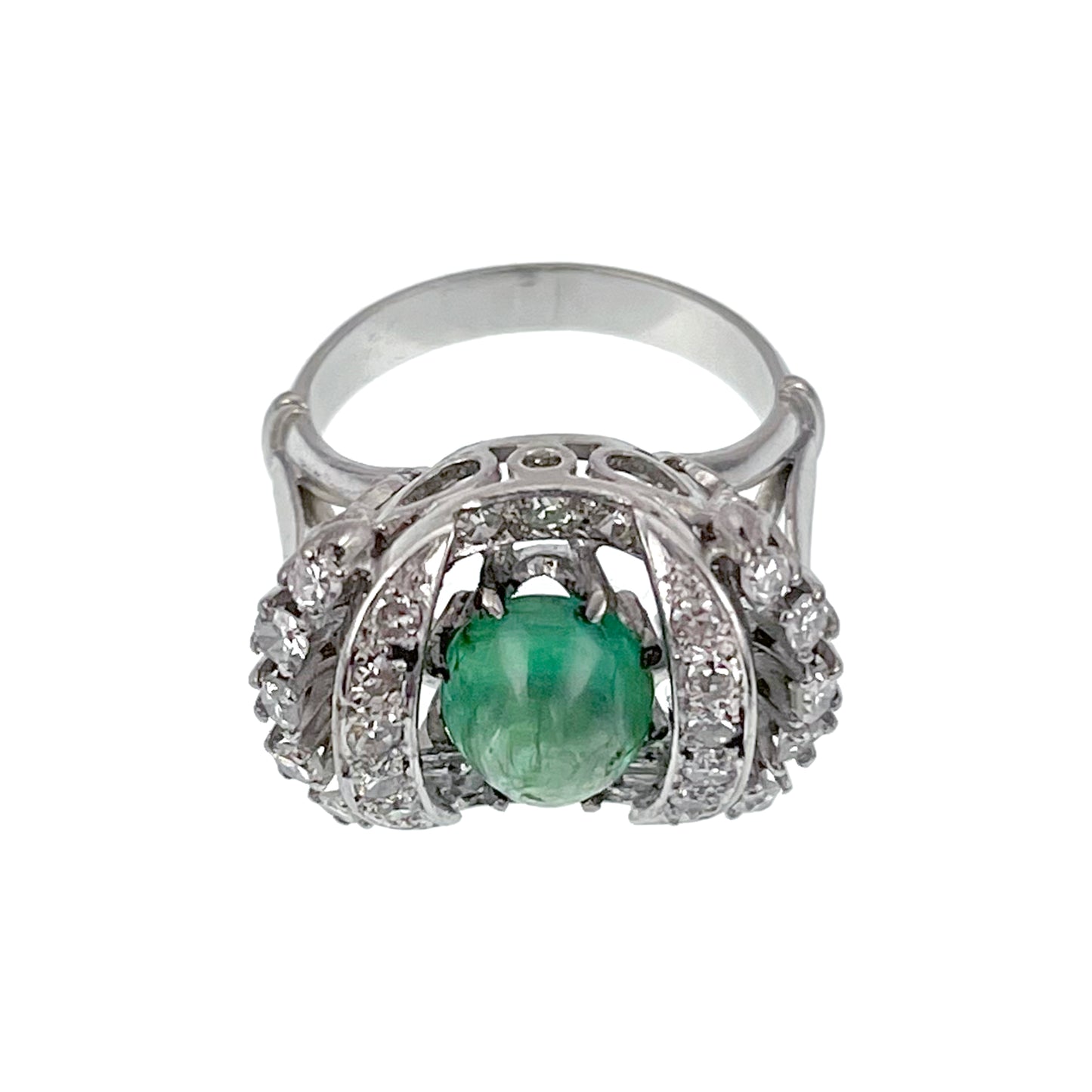 SOLD Vintage Mid Century 18K, Diamond & Emerald Cocktail Ring