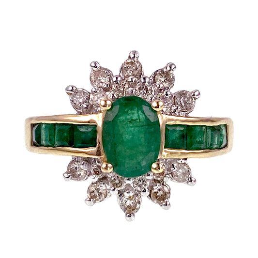 SOLD 14K, Emerald & Diamond Cocktail Ring