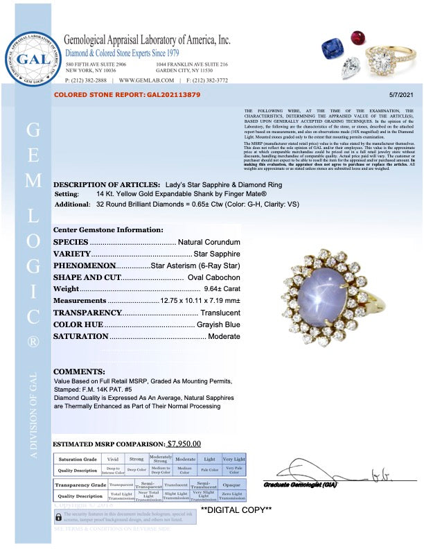 SOLD 14K, Diamond & Star Sapphire Ring