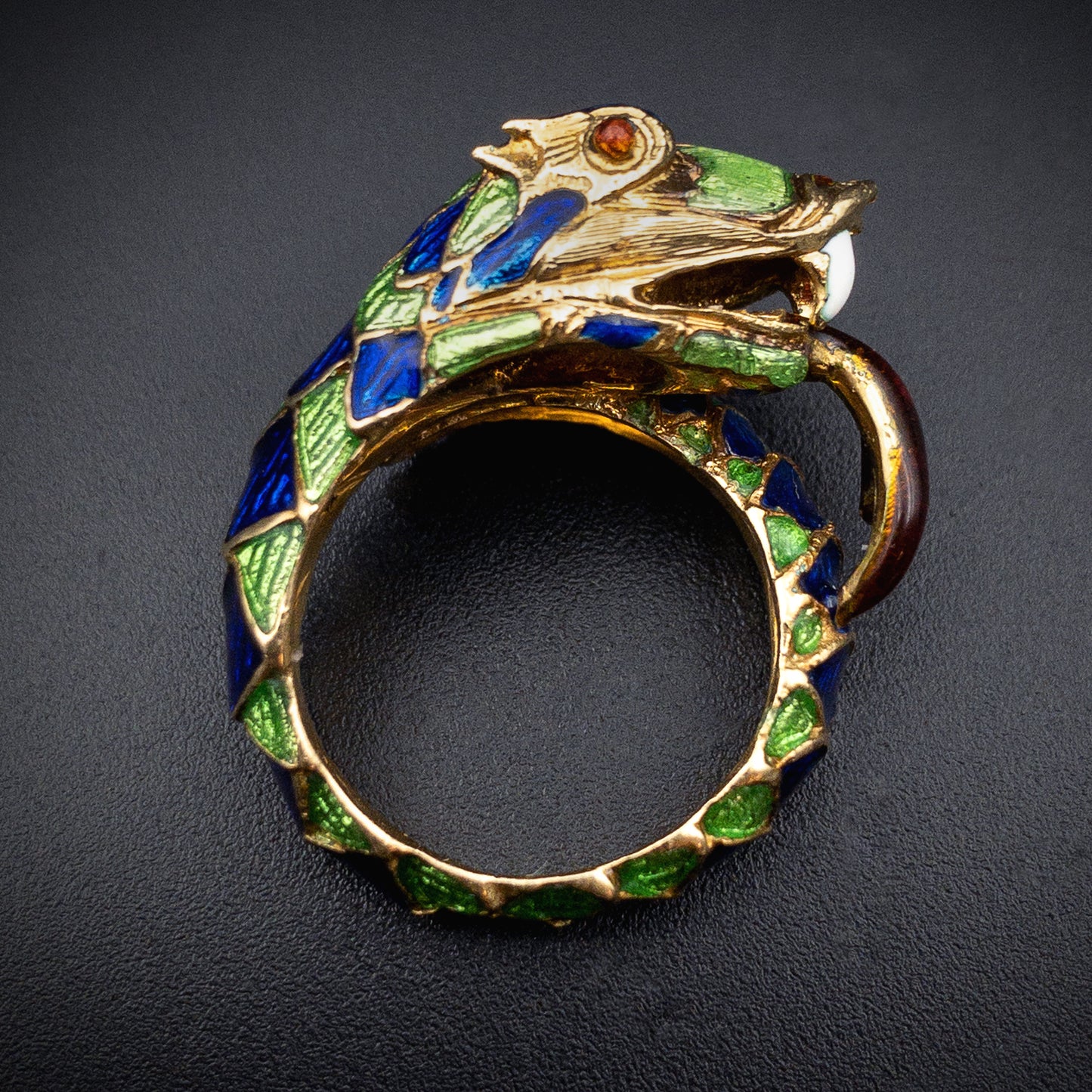 Vintage 18K & Enamel Snake Ring K