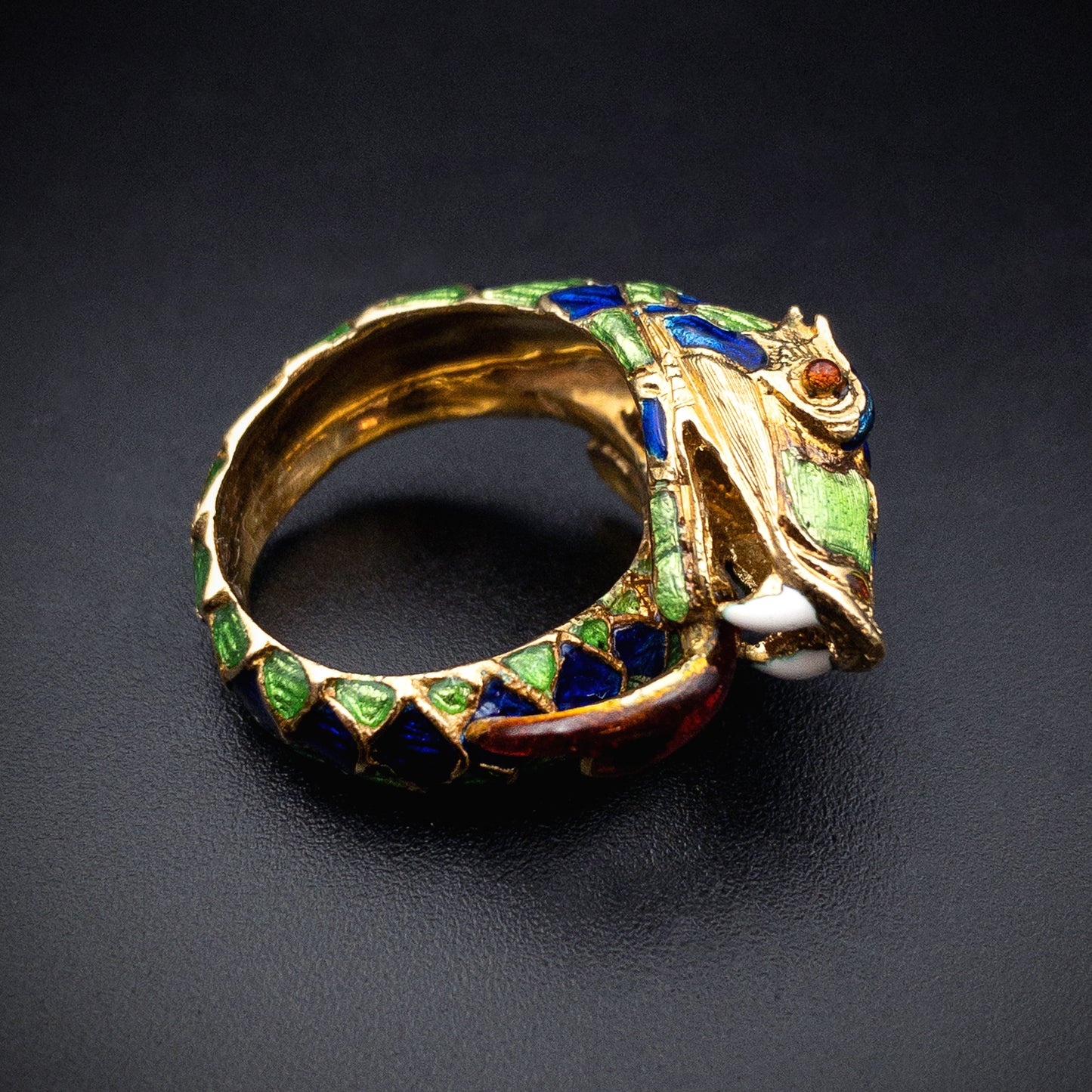 Vintage 18K & Enamel Snake Ring K