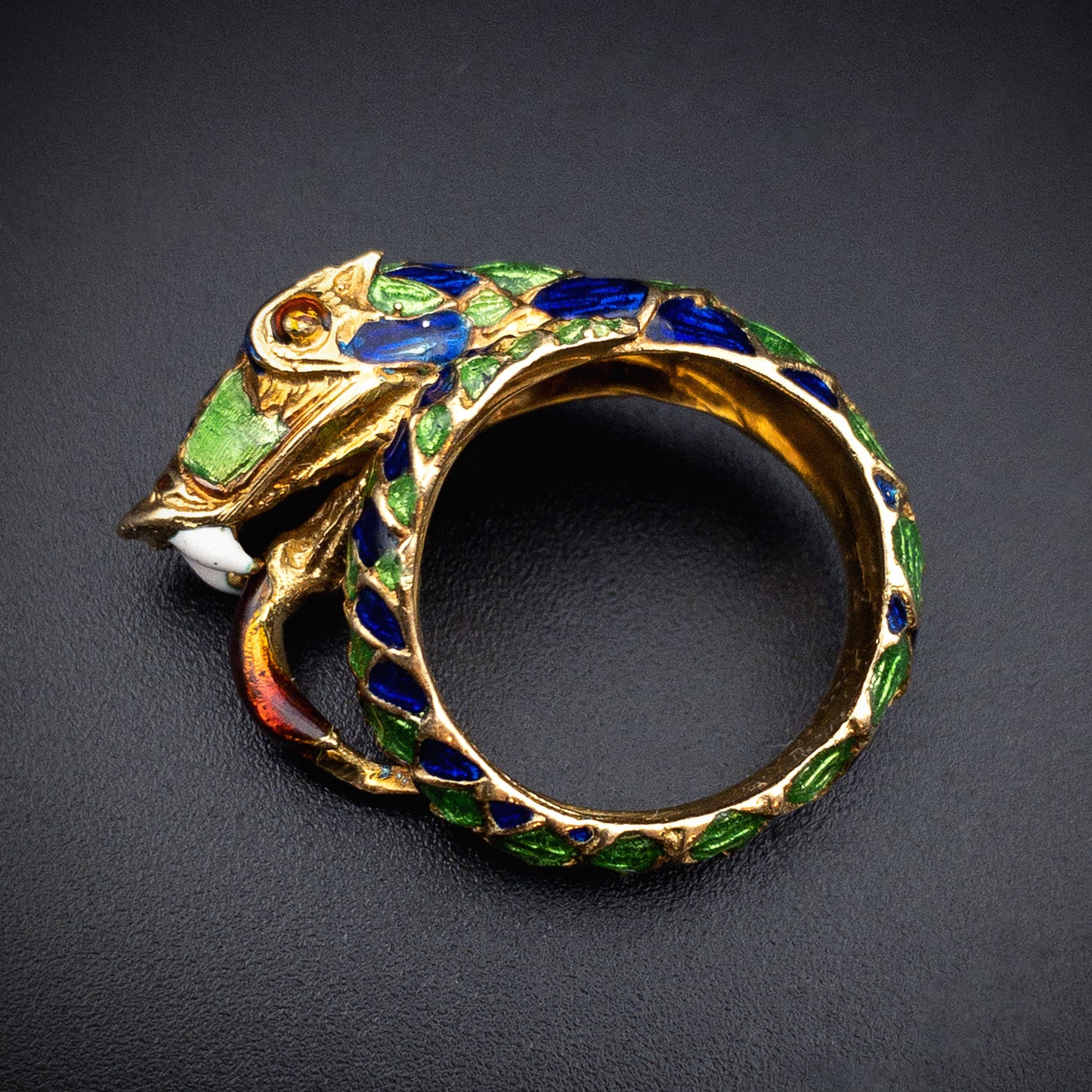 Vintage 18K & Enamel Snake Ring K