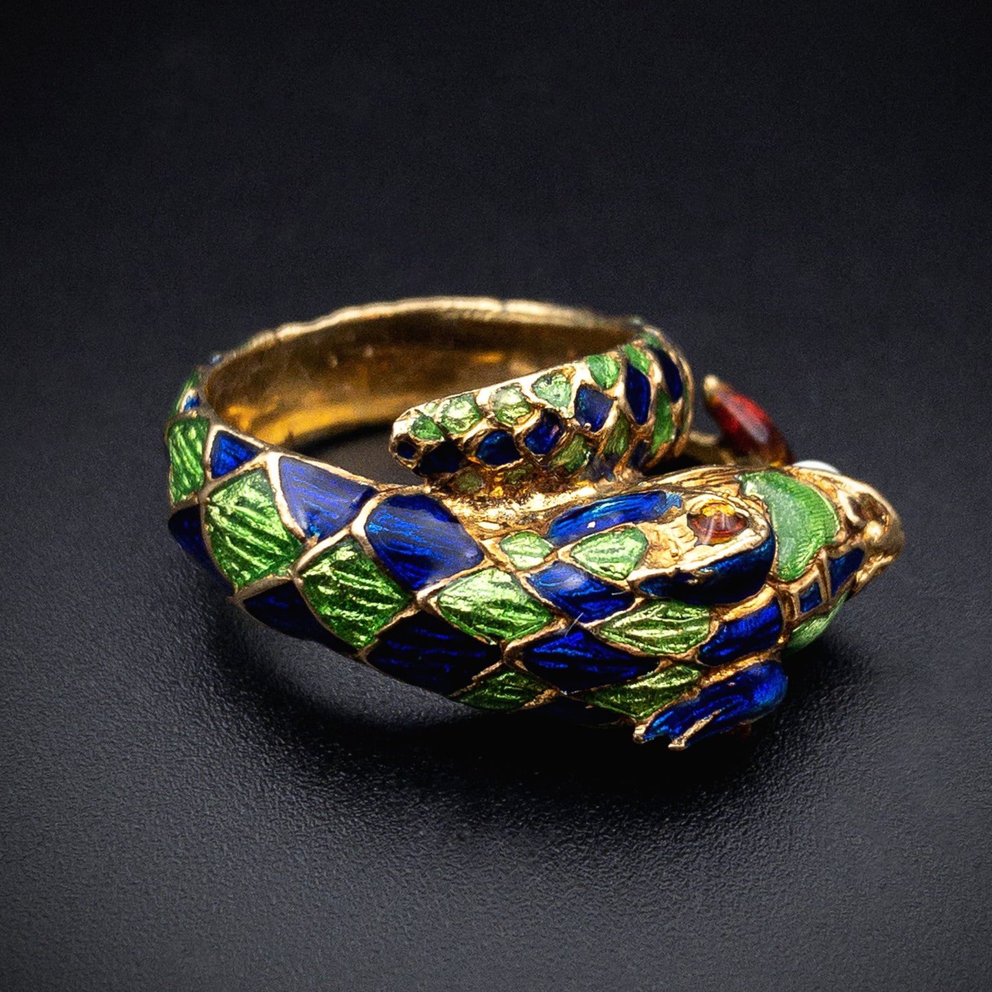 Vintage 18K & Enamel Snake Ring K