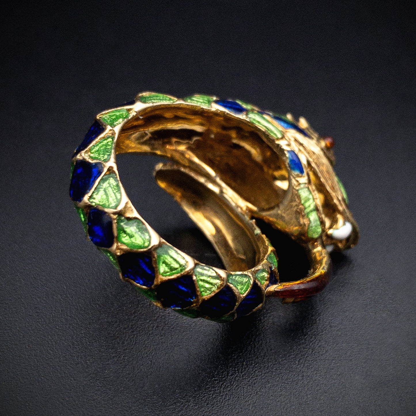 Vintage 18K & Enamel Snake Ring K