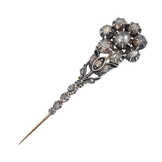 Sold - Antique 10K, Silver & Rose Cut Diamond Halley's Comet Stick Pin W/Clasp