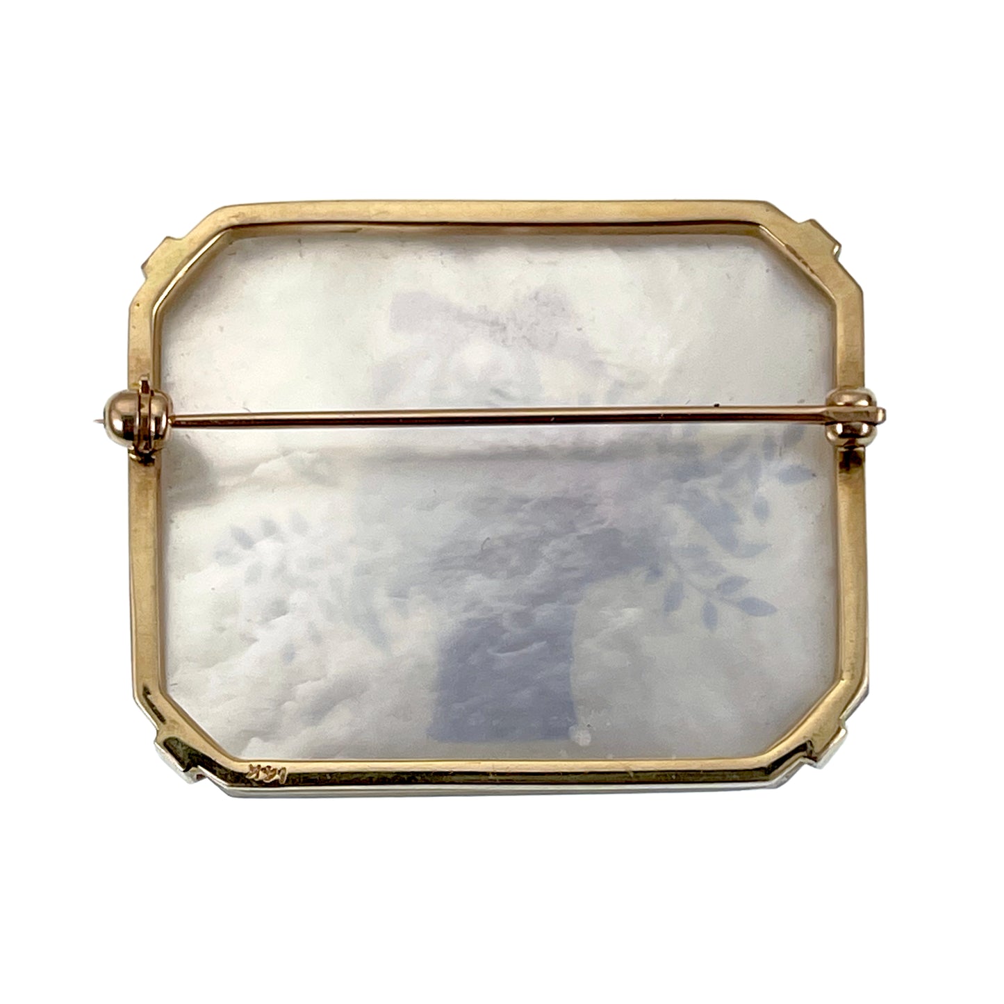 SOLD: Antique 14K, Mother Of Pearl & Hand Painted Essex Crystal Floral Brooch