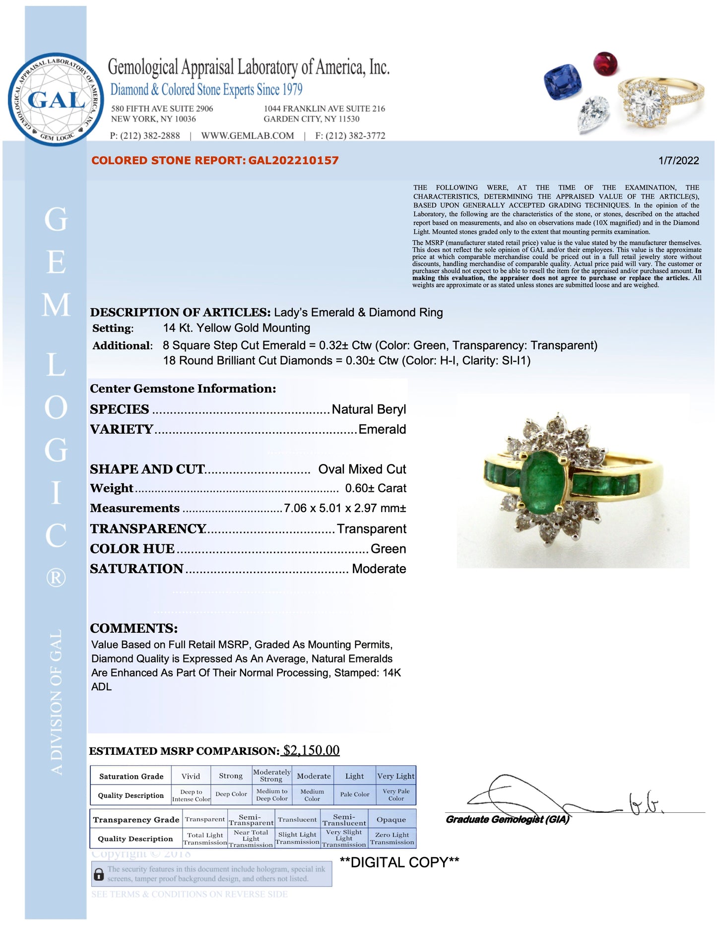 SOLD 14K, Emerald & Diamond Cocktail Ring