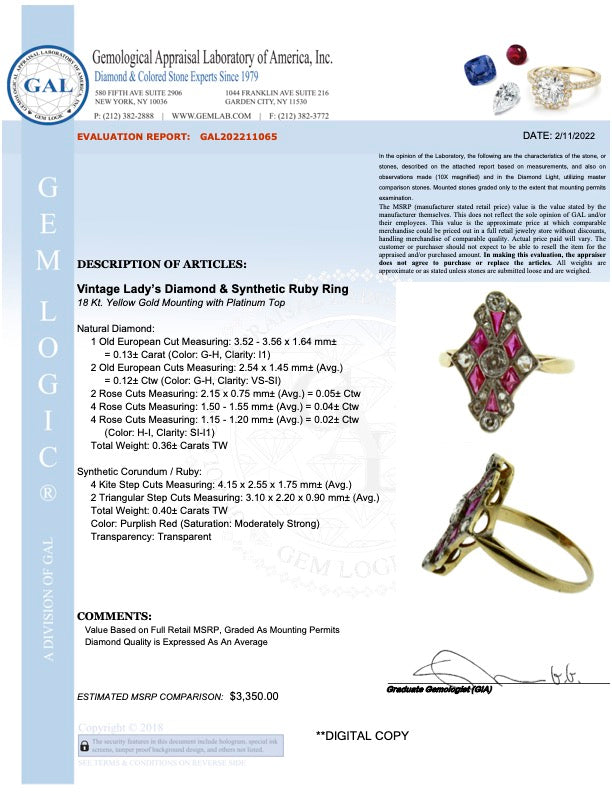 SOLD Art Deco 18K, Diamond & Ruby Ring