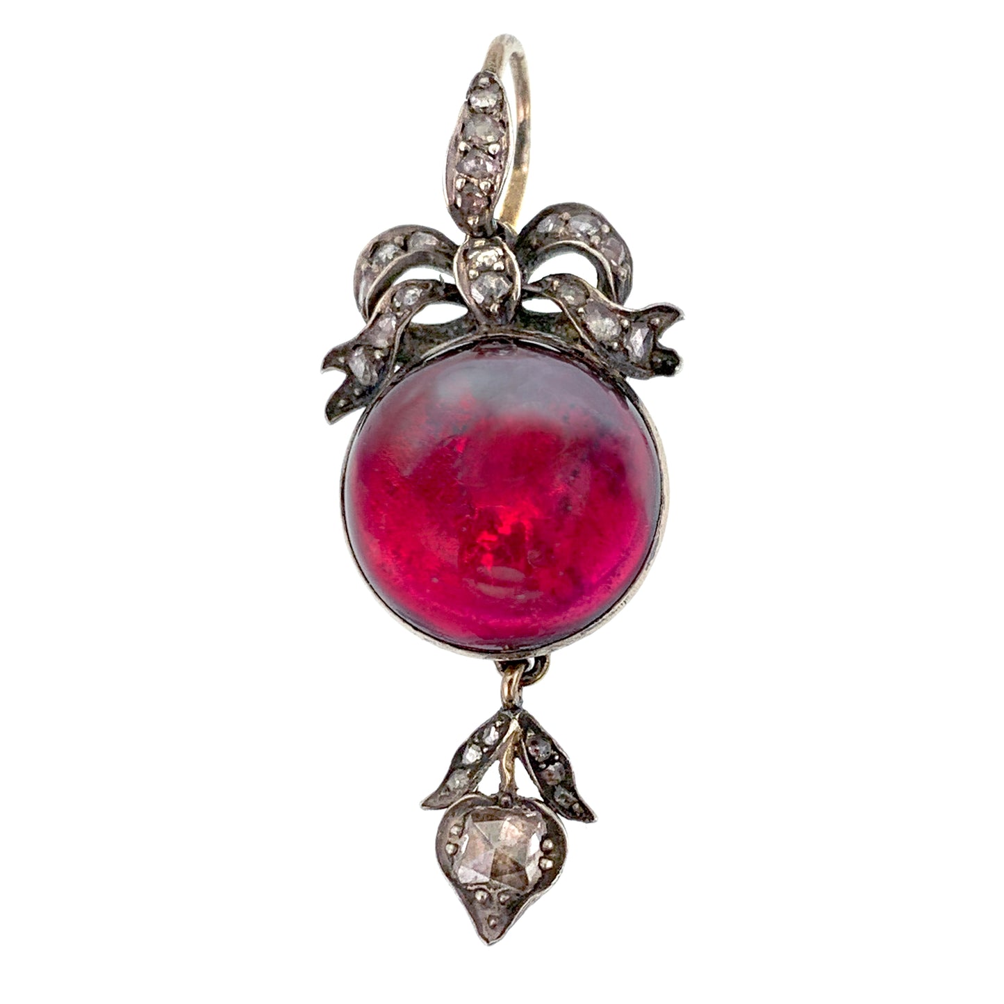 Sold Antique Silver& 9K Gold, Diamond, Foiled Garnet Locket Back Pendant W/Lock Of Hair