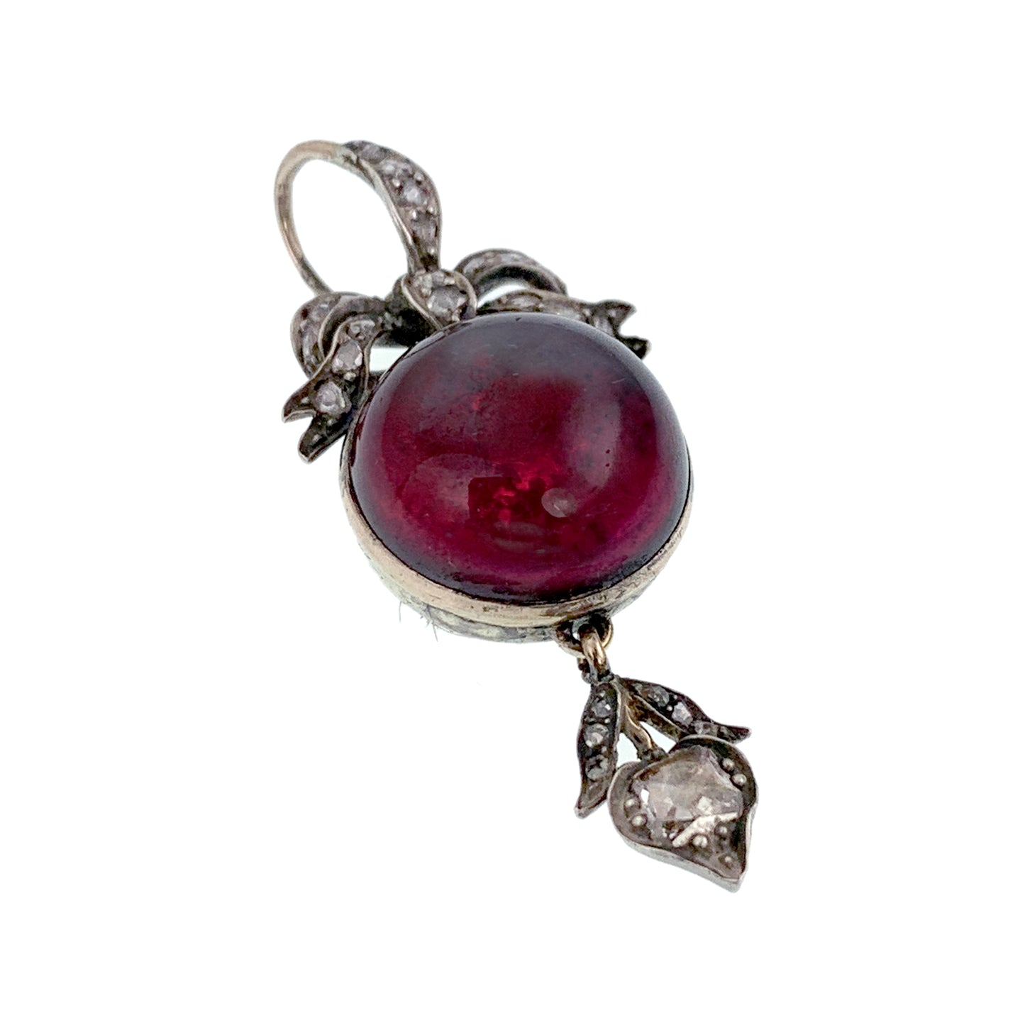 Sold Antique Silver& 9K Gold, Diamond, Foiled Garnet Locket Back Pendant W/Lock Of Hair