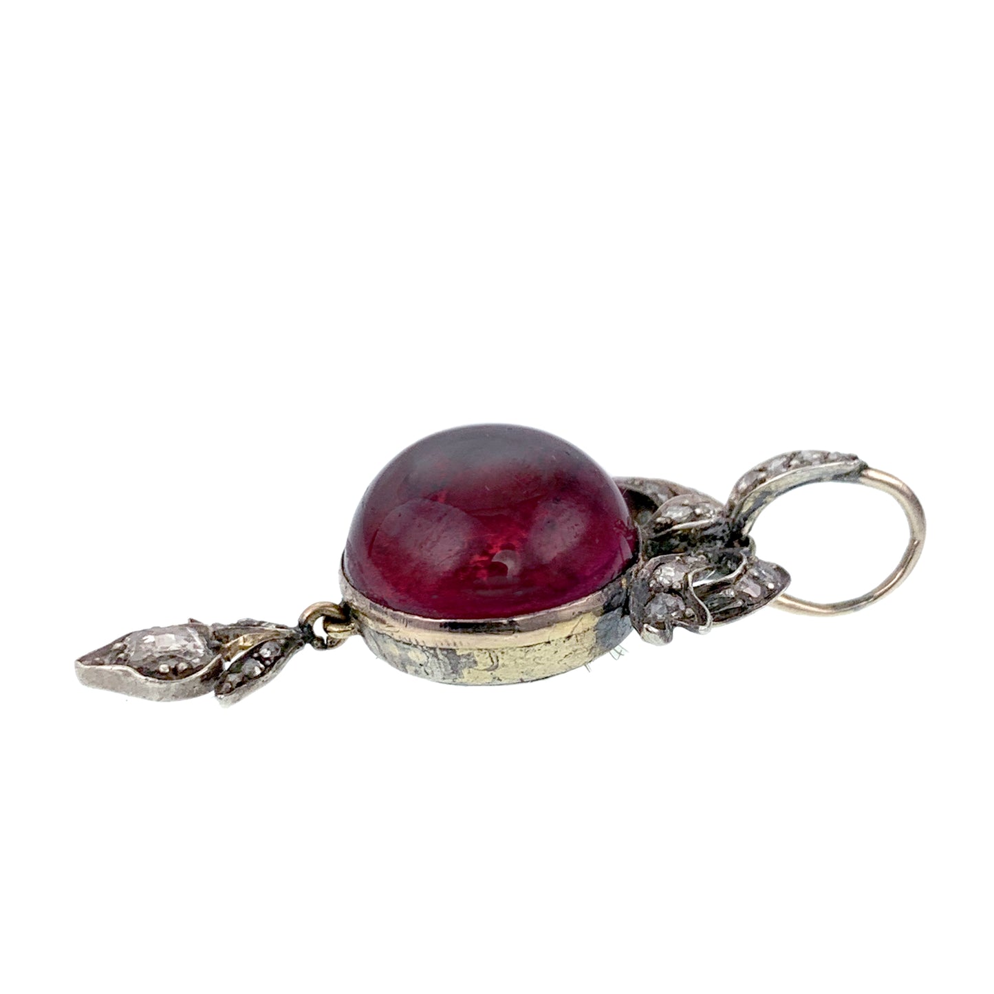 Sold Antique Silver& 9K Gold, Diamond, Foiled Garnet Locket Back Pendant W/Lock Of Hair