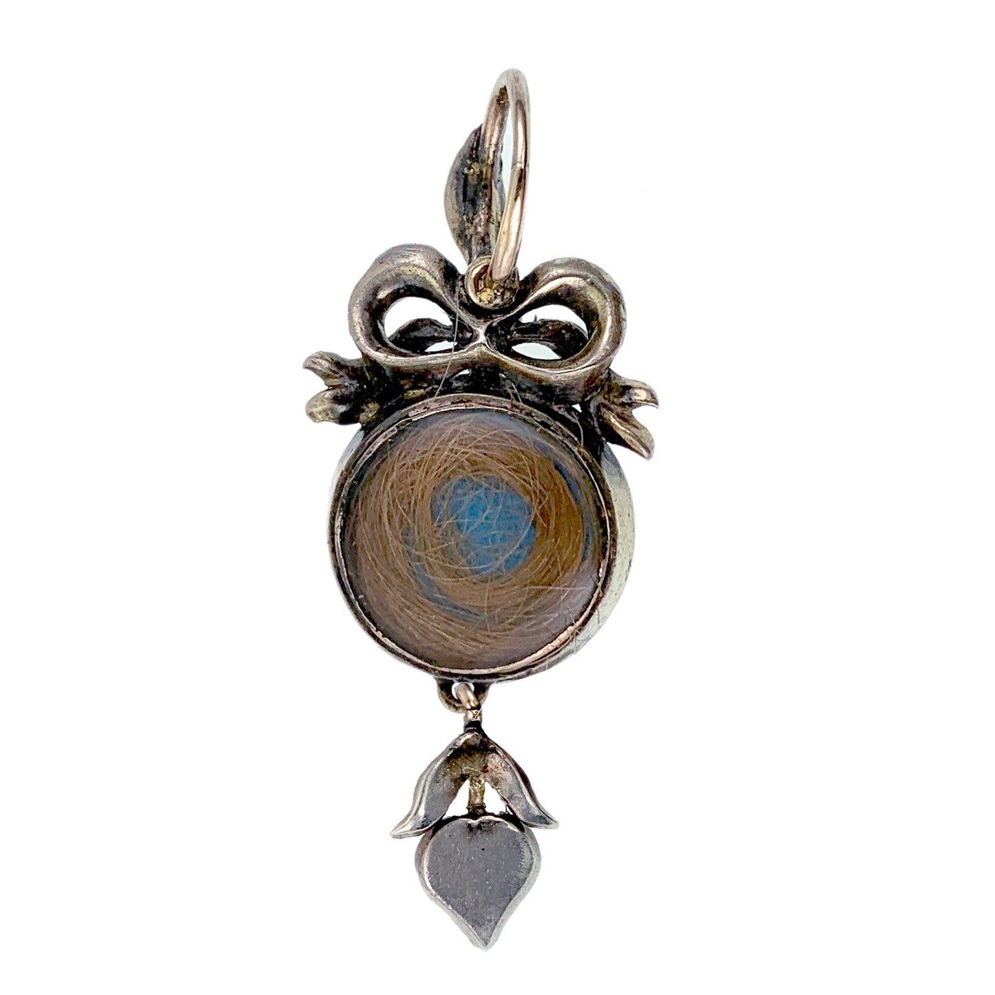 Sold Antique Silver& 9K Gold, Diamond, Foiled Garnet Locket Back Pendant W/Lock Of Hair
