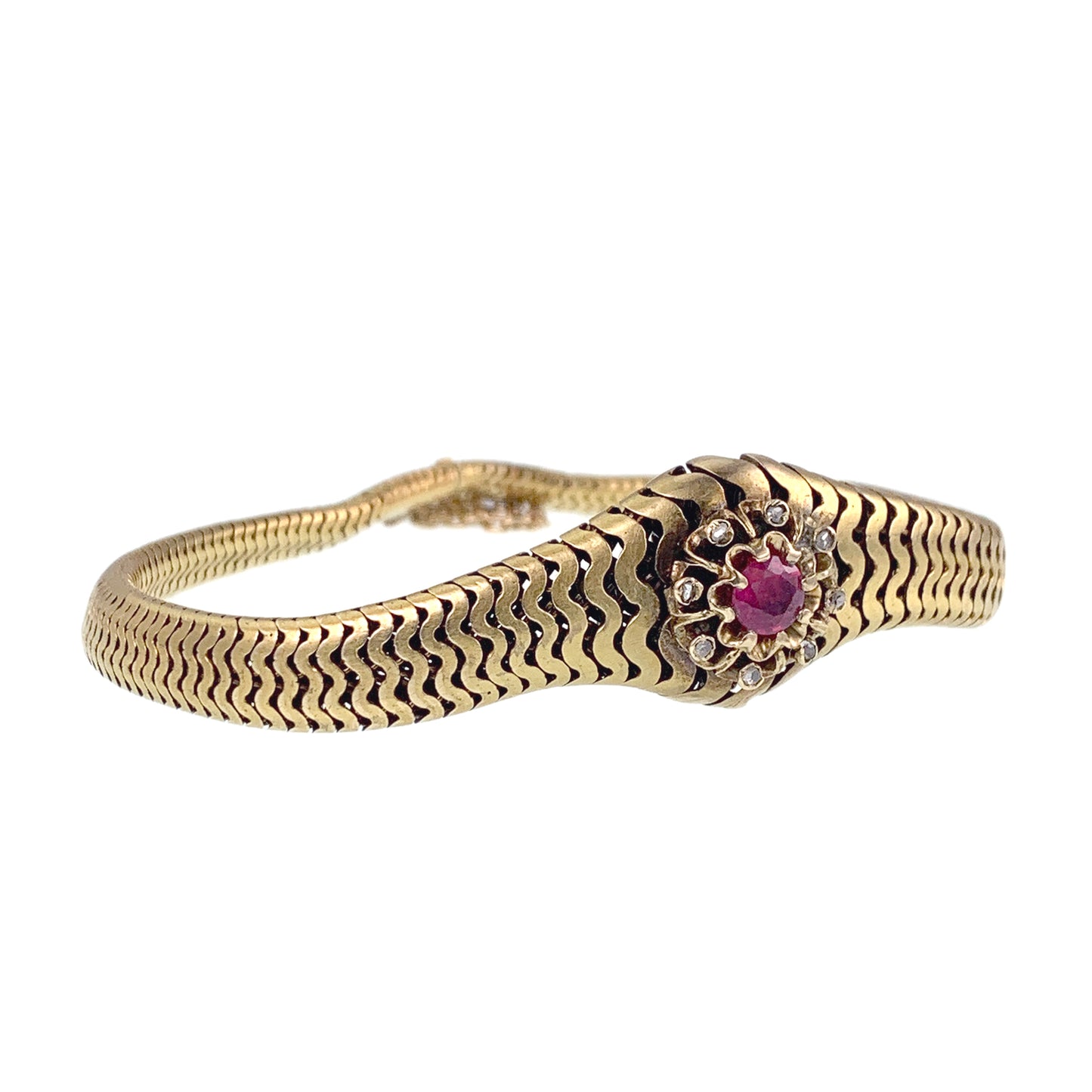 SOLD Antique Victorian 14K, Ruby & Diamond Serpentine Bracelet