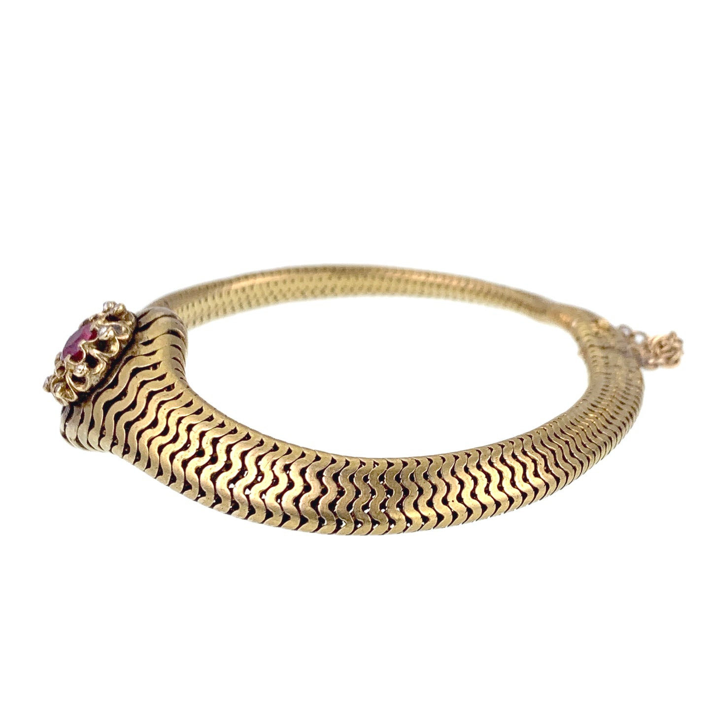 SOLD Antique Victorian 14K, Ruby & Diamond Serpentine Bracelet