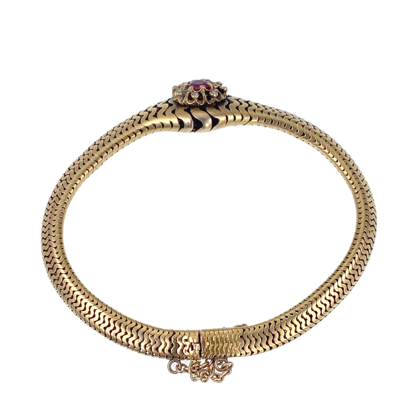 SOLD Antique Victorian 14K, Ruby & Diamond Serpentine Bracelet