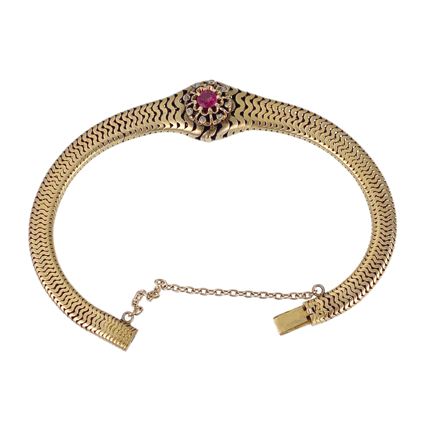 SOLD Antique Victorian 14K, Ruby & Diamond Serpentine Bracelet