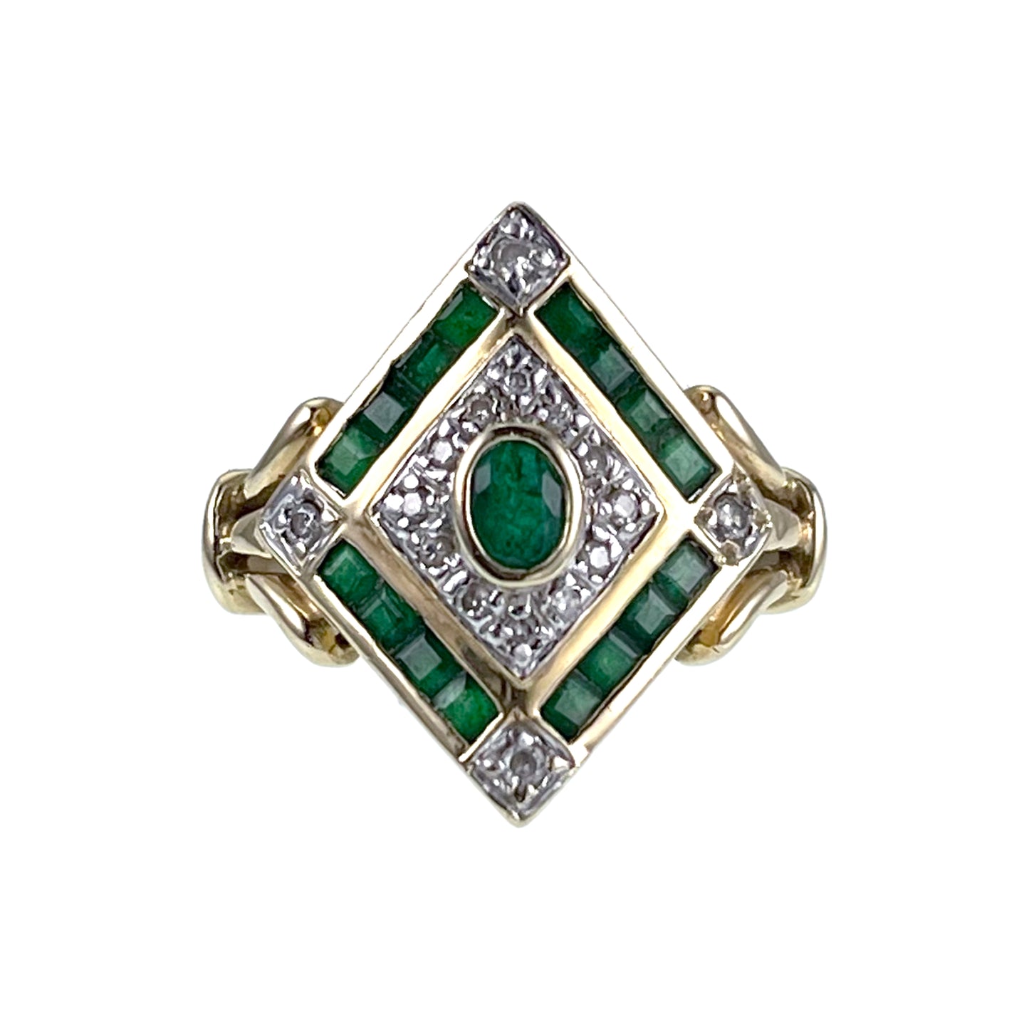 SOLD Vintage 14K, Diamond & Emerald Ring