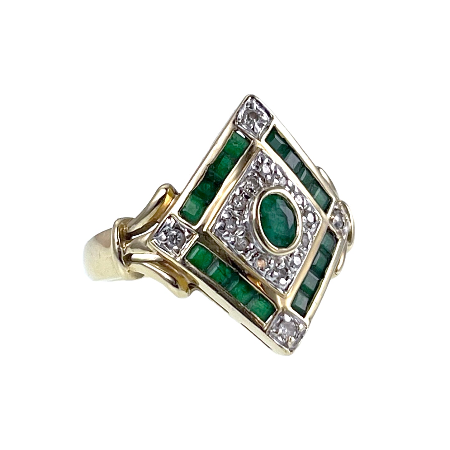 SOLD Vintage 14K, Diamond & Emerald Ring