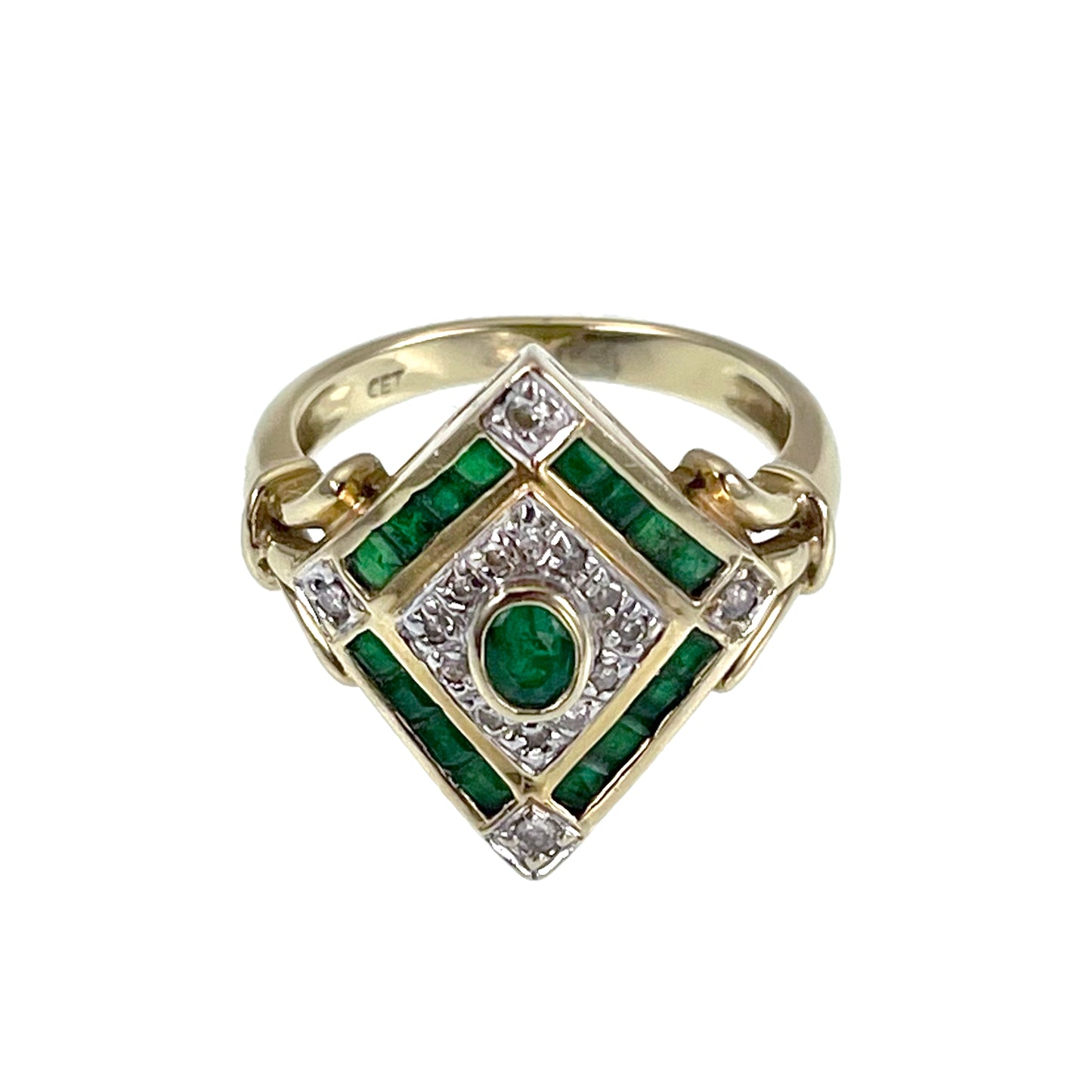 SOLD Vintage 14K, Diamond & Emerald Ring