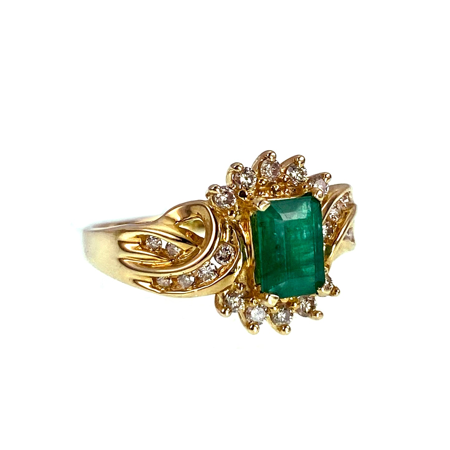 SOLD Vintage 14K, Emerald & Diamond Ring