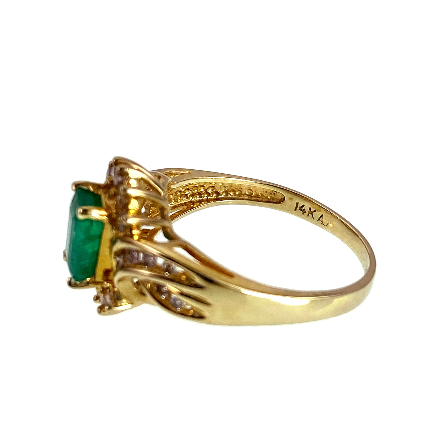SOLD Vintage 14K, Emerald & Diamond Ring