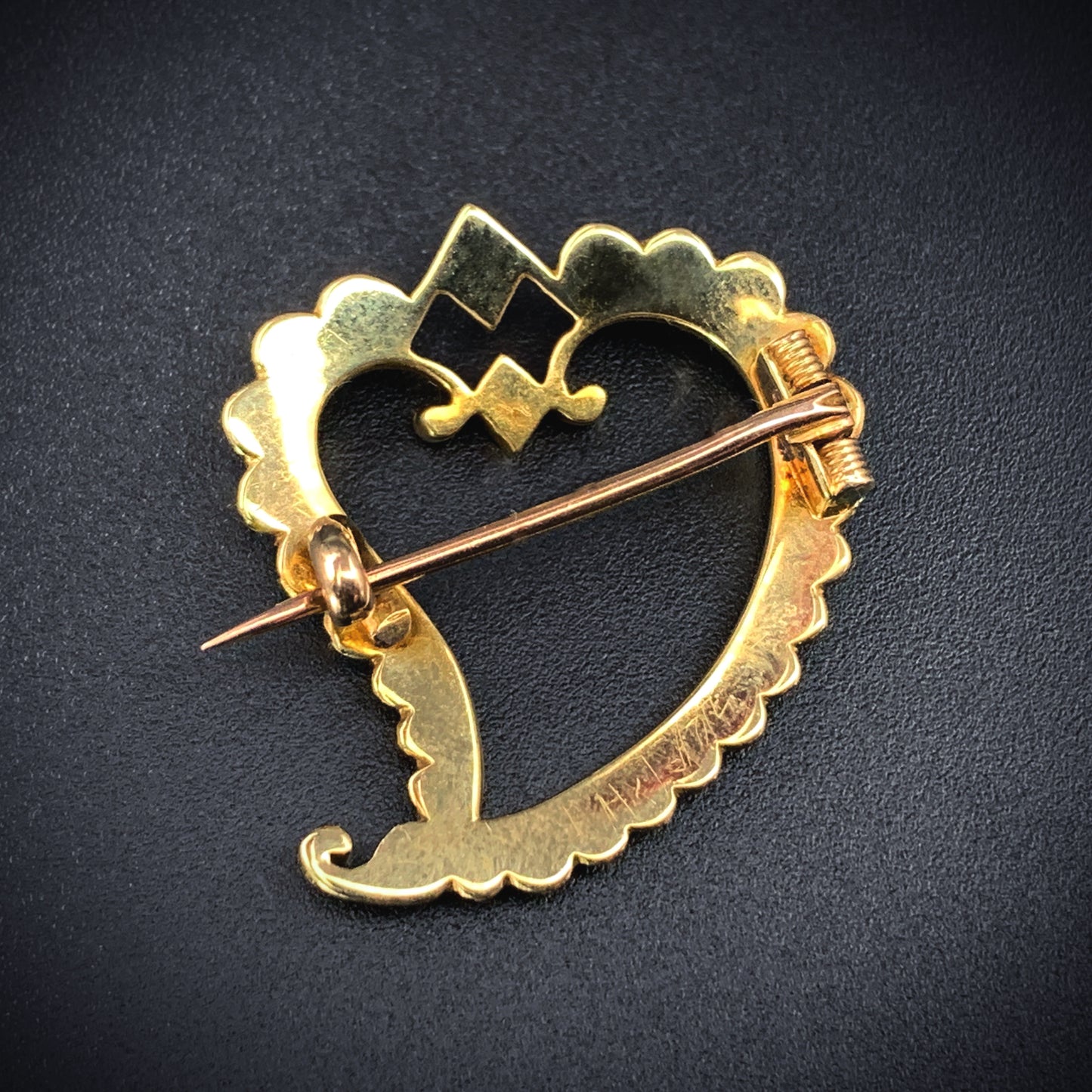 SOLD Antique 15K, Turquoise & Seed Pearl Witch's Heart Brooch K