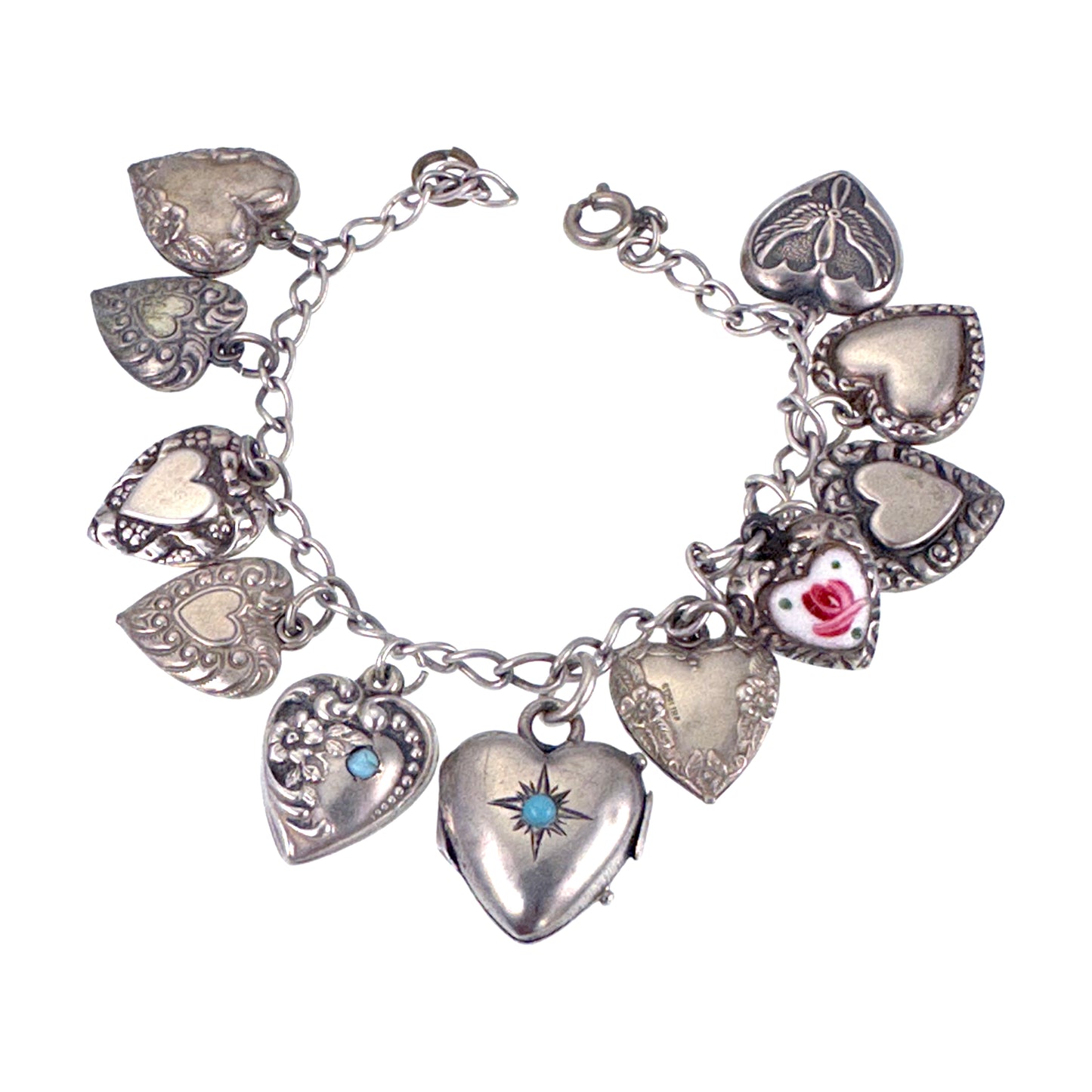 Estate Sterling Silver Heart Charm Bracelet