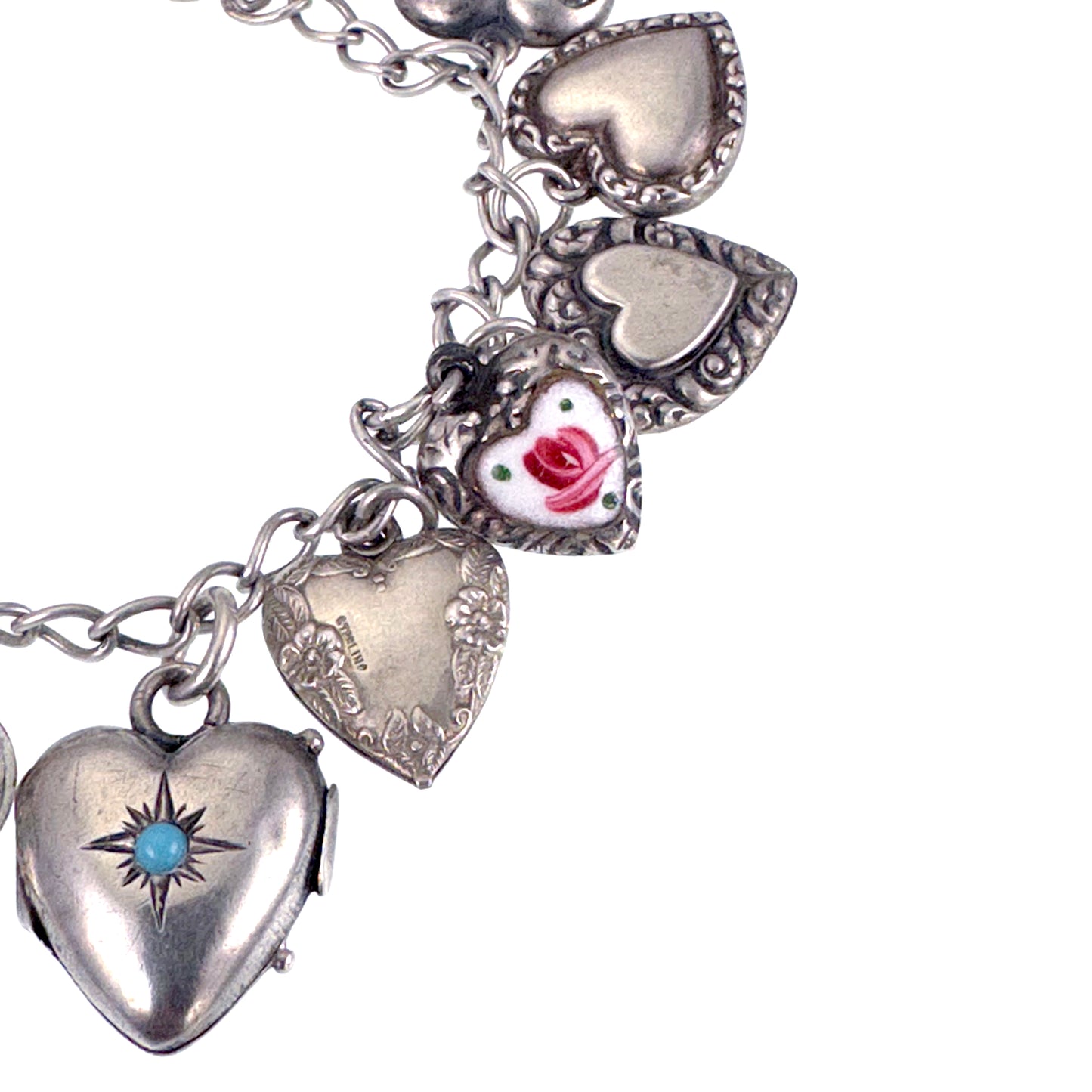 Estate Sterling Silver Heart Charm Bracelet