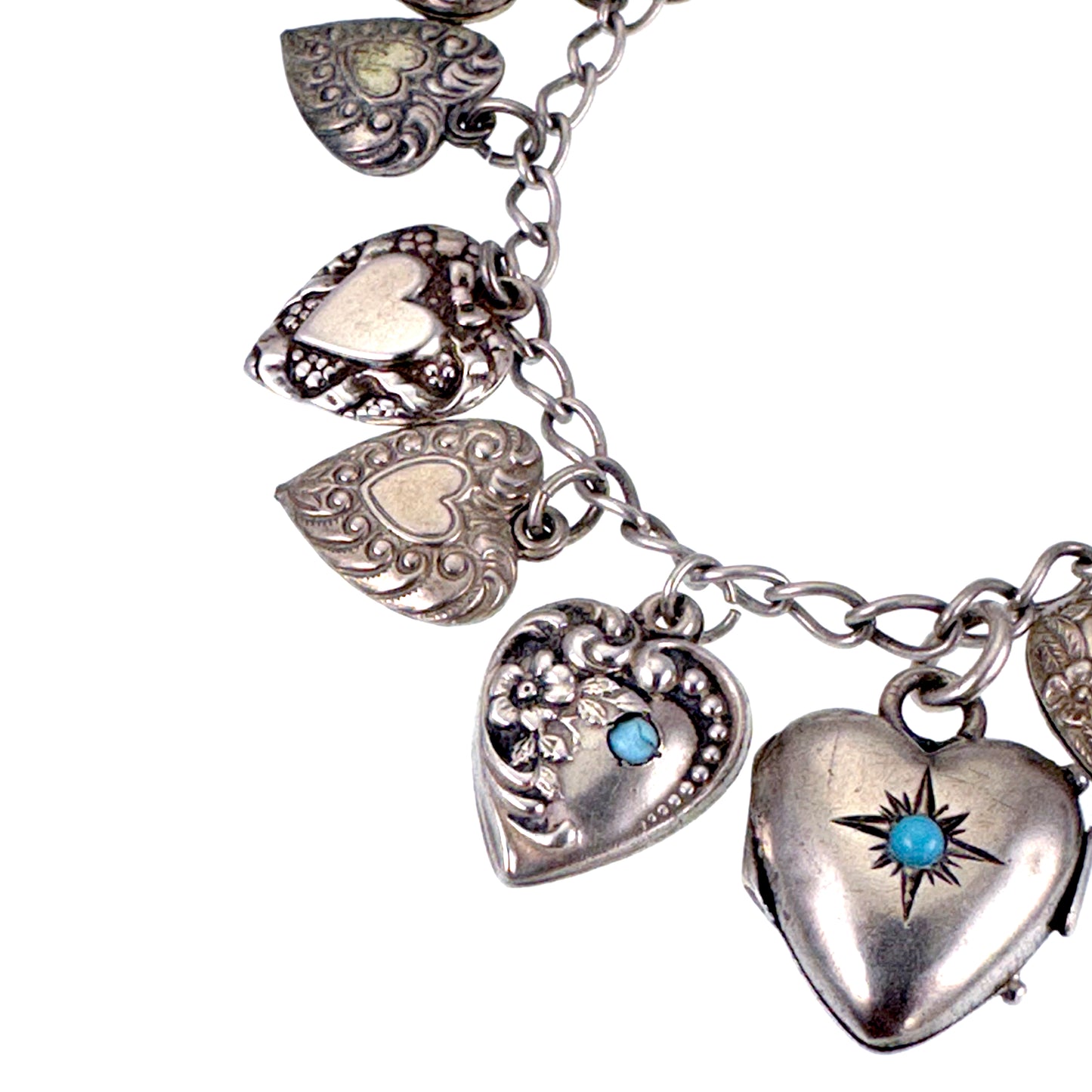 Estate Sterling Silver Heart Charm Bracelet