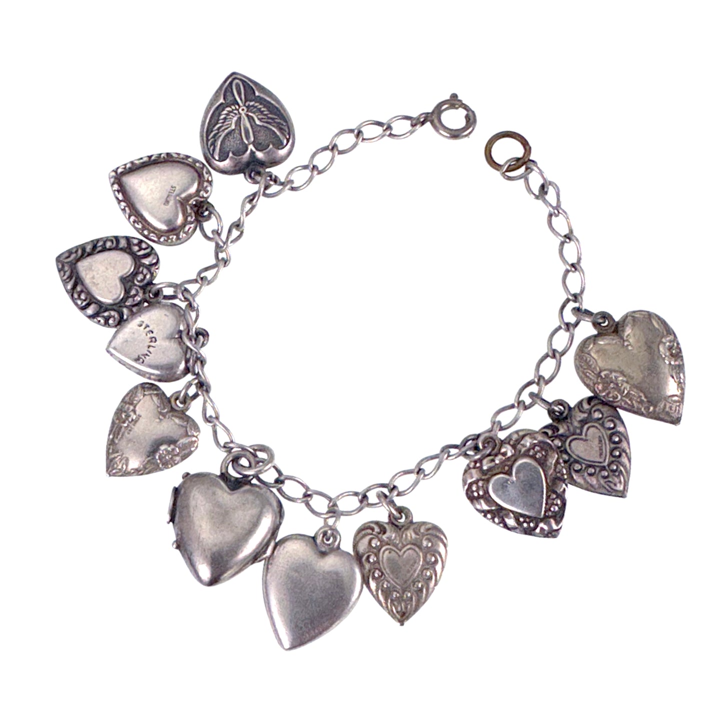 Estate Sterling Silver Heart Charm Bracelet