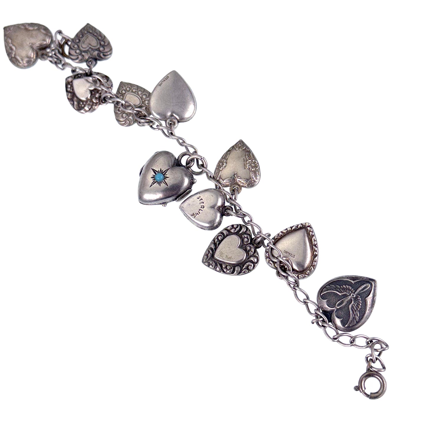 Estate Sterling Silver Heart Charm Bracelet
