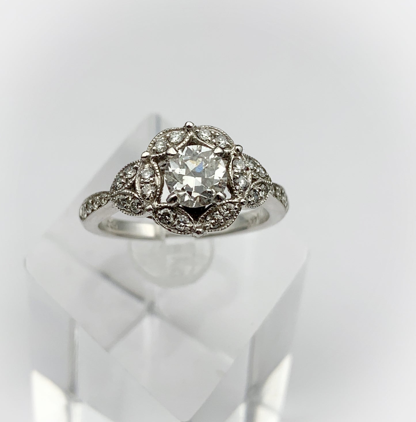 SOLD Lady's Round Brilliant Cut Diamond Engagement Ring Set in 14K White Gold