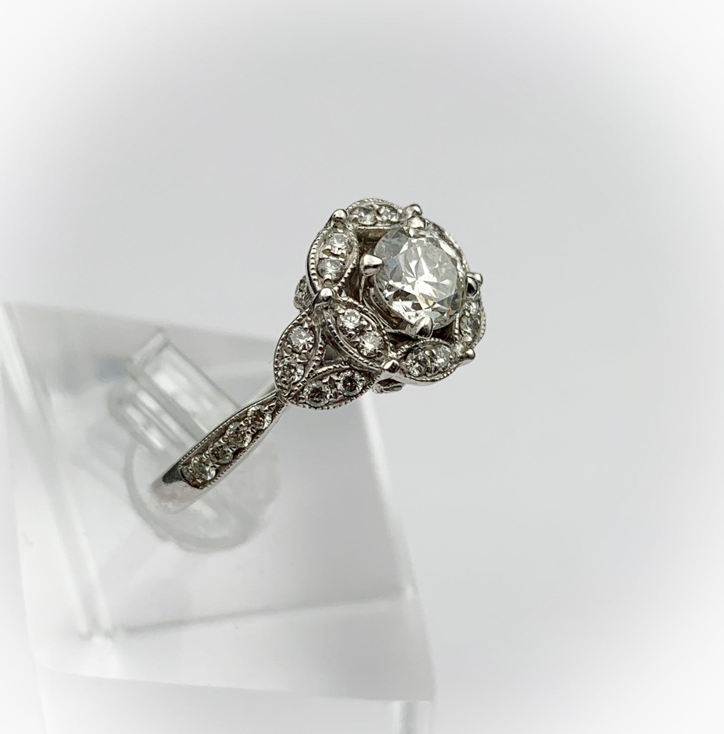 SOLD Lady's Round Brilliant Cut Diamond Engagement Ring Set in 14K White Gold