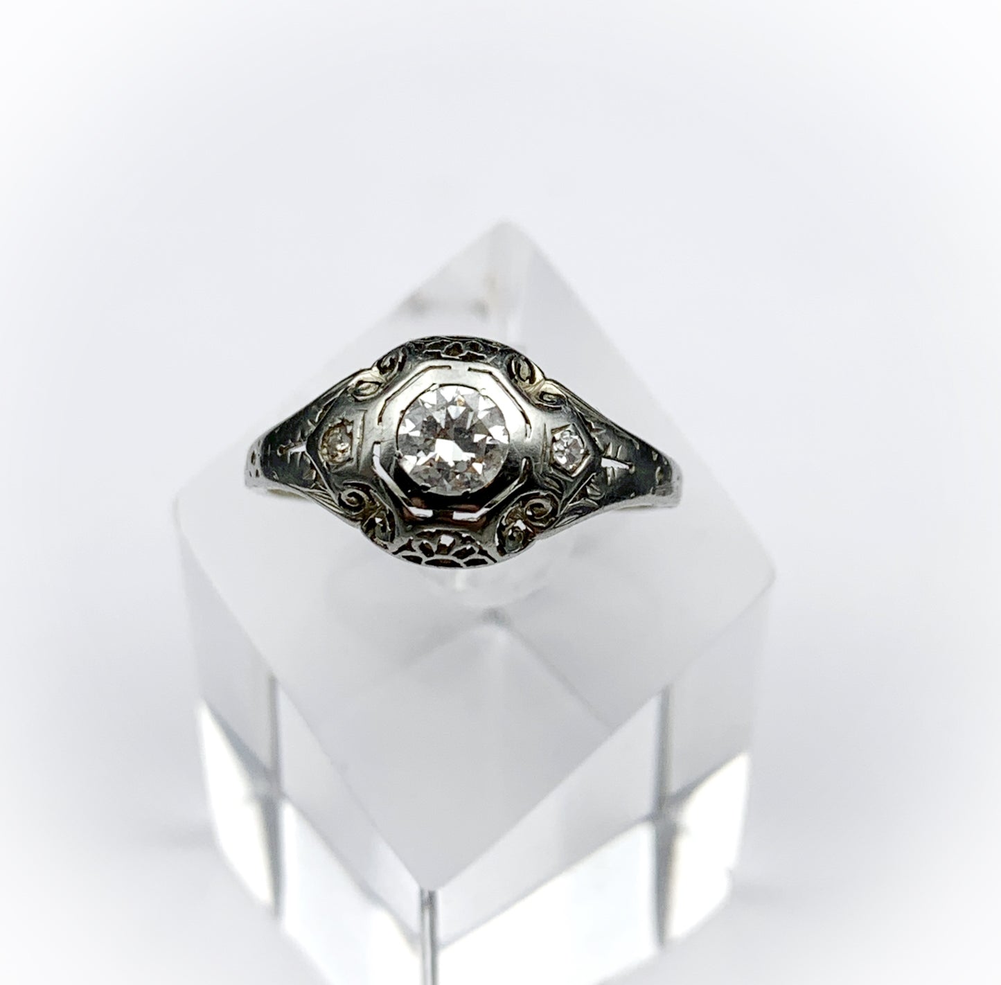 SOLD Art Deco 18K Gold Diamond Engagement Ring