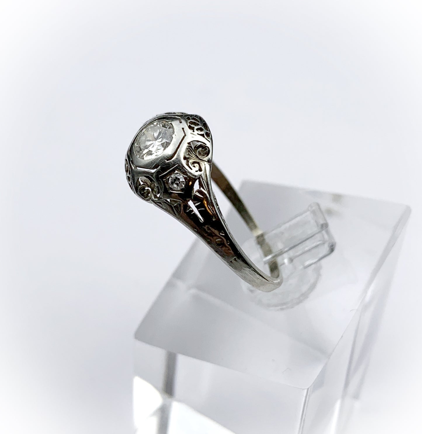 SOLD Art Deco 18K Gold Diamond Engagement Ring