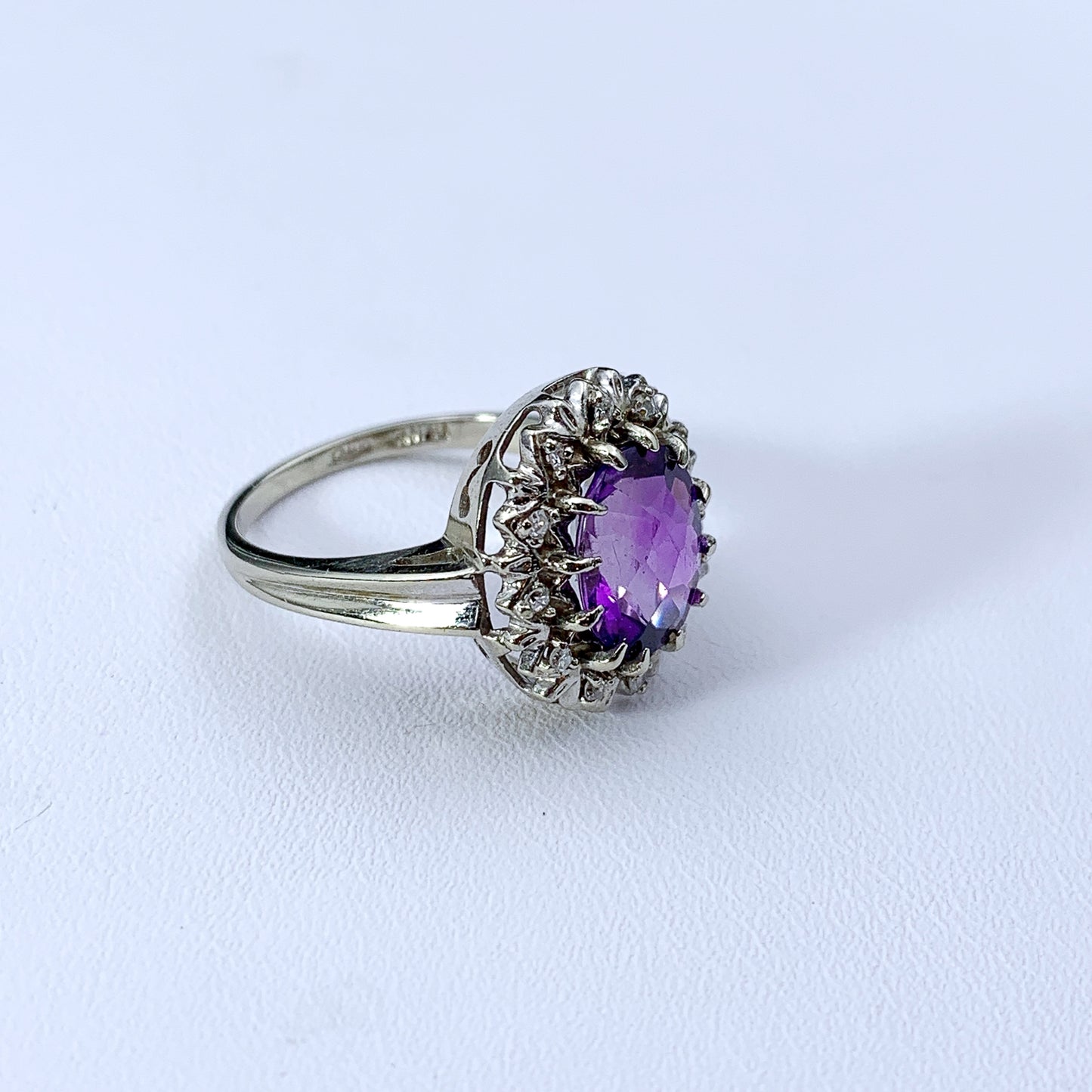 SOLD14K White Gold Diamond & Amethyst Ring