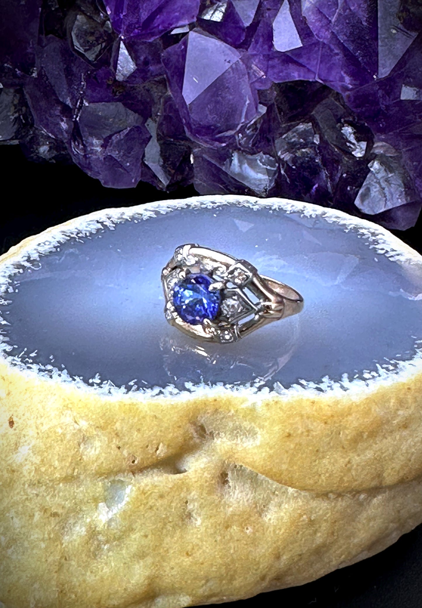 SOLD Vintage 14K, Diamond & Tanzanite Ring