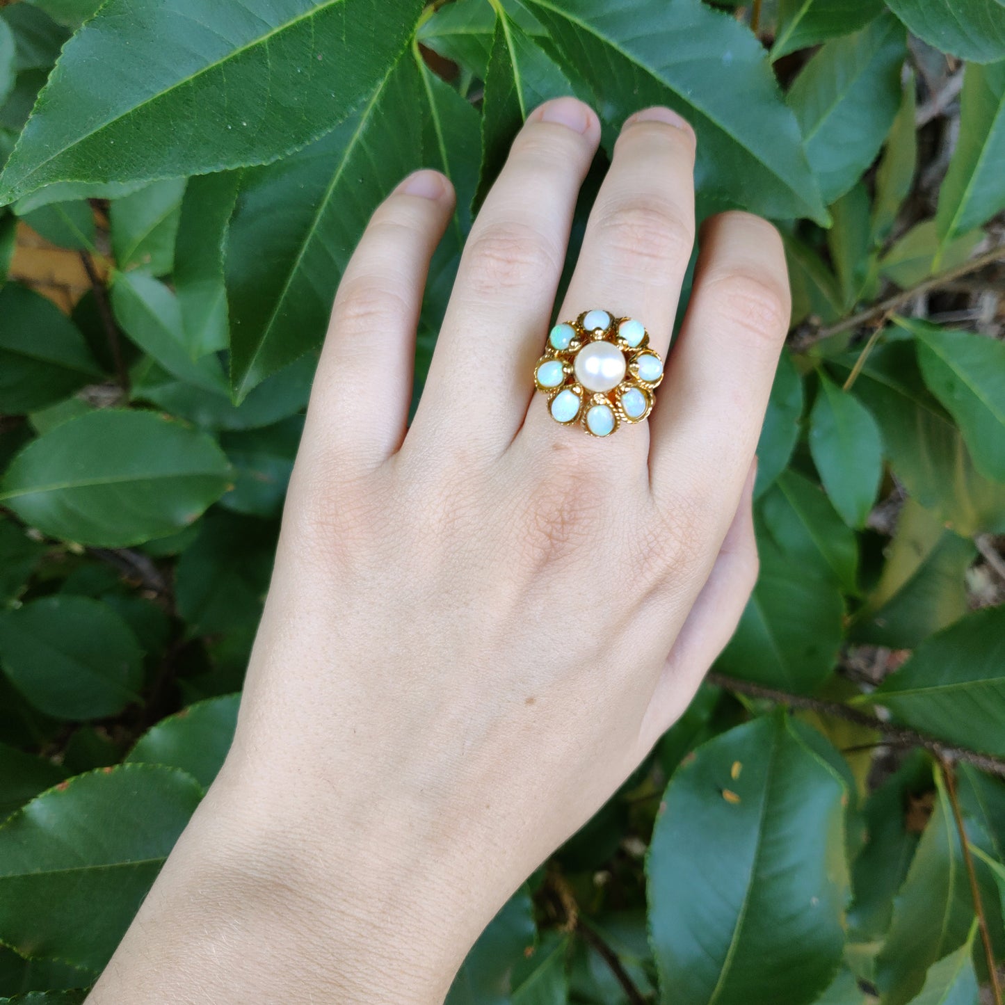 Sold - Opals & Pearl 14k Flower Estate Ring