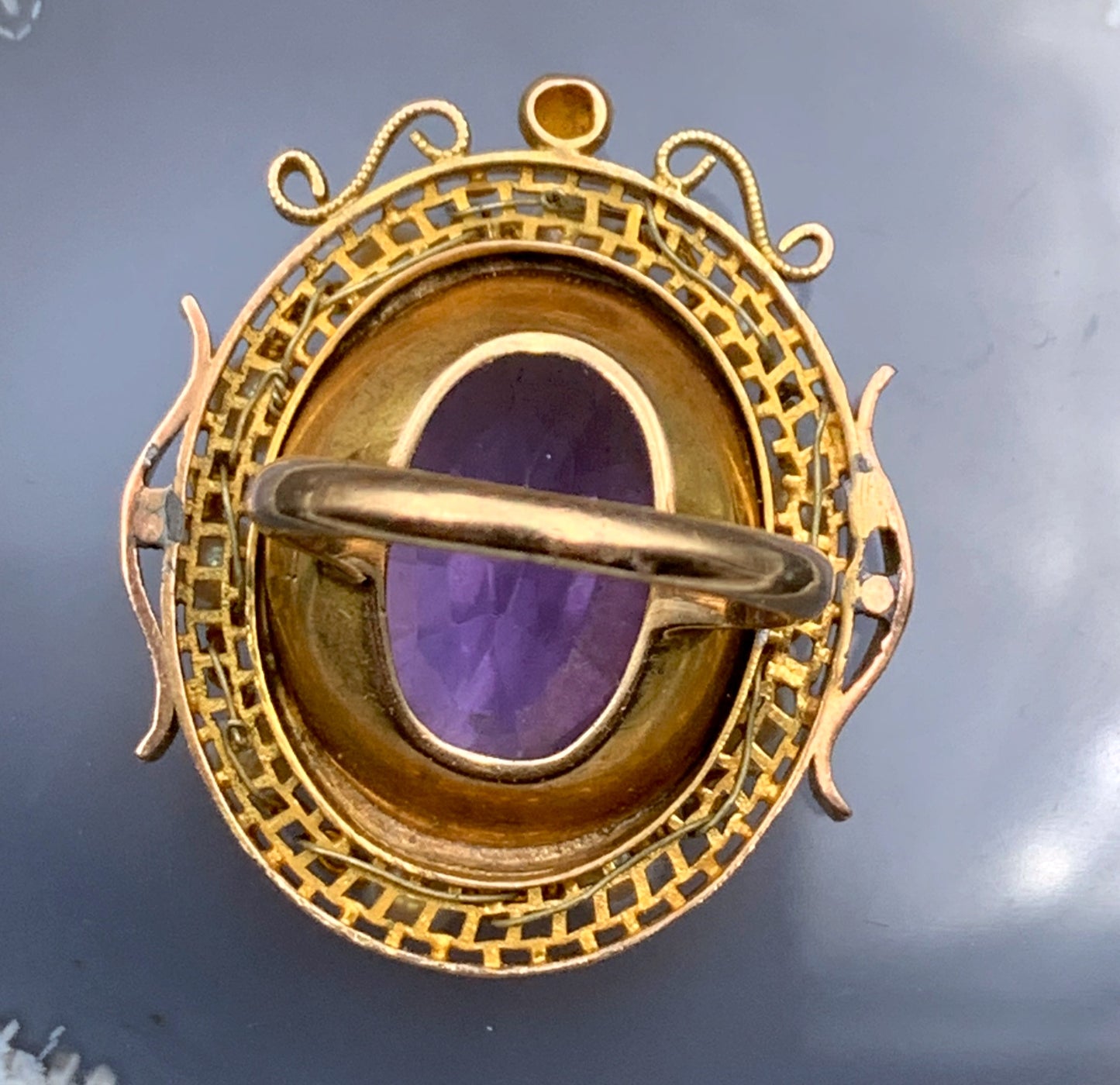 Antique 14K, Amethyst & Seed Pearl Conversion Ring