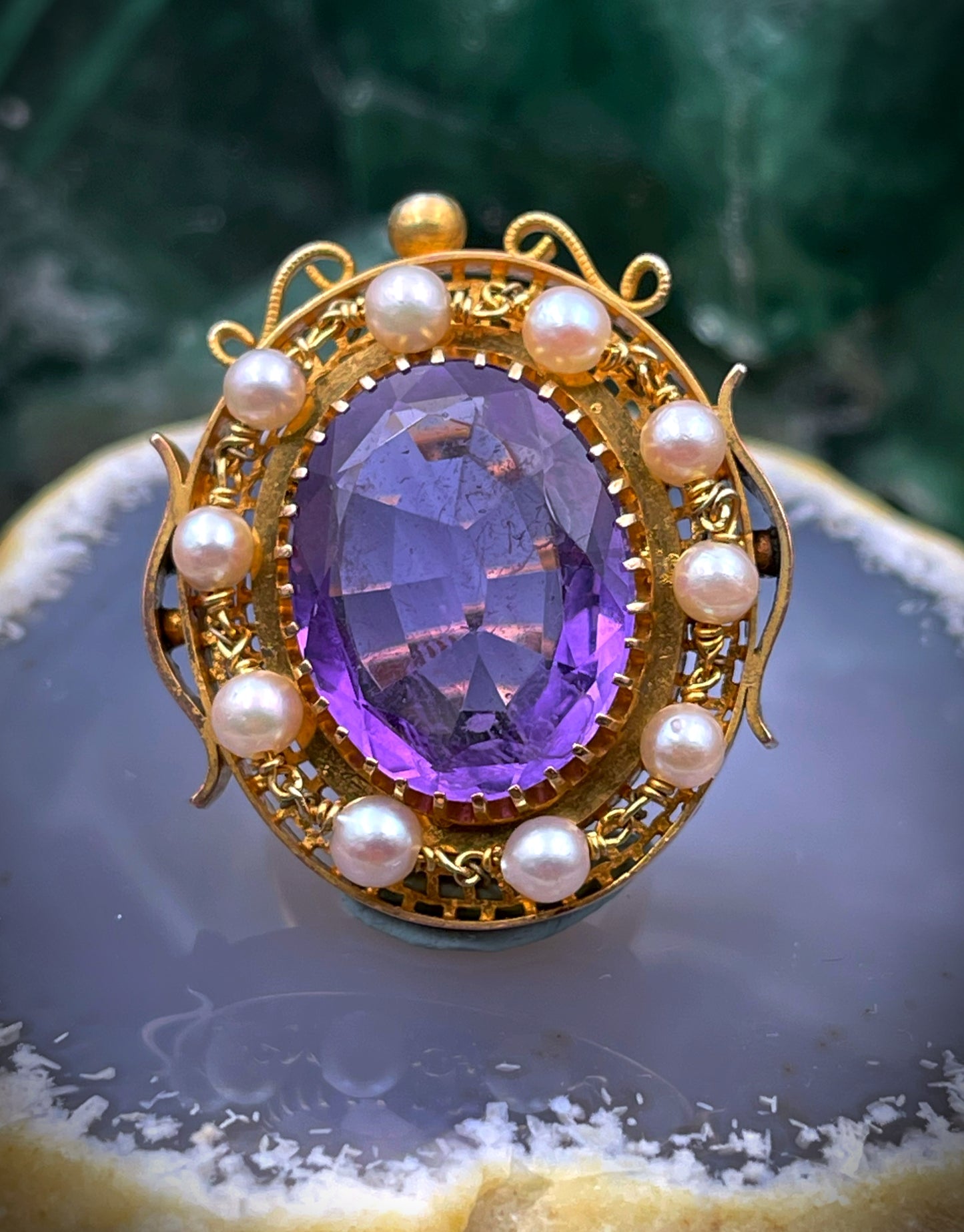 Antique 14K, Amethyst & Seed Pearl Conversion Ring