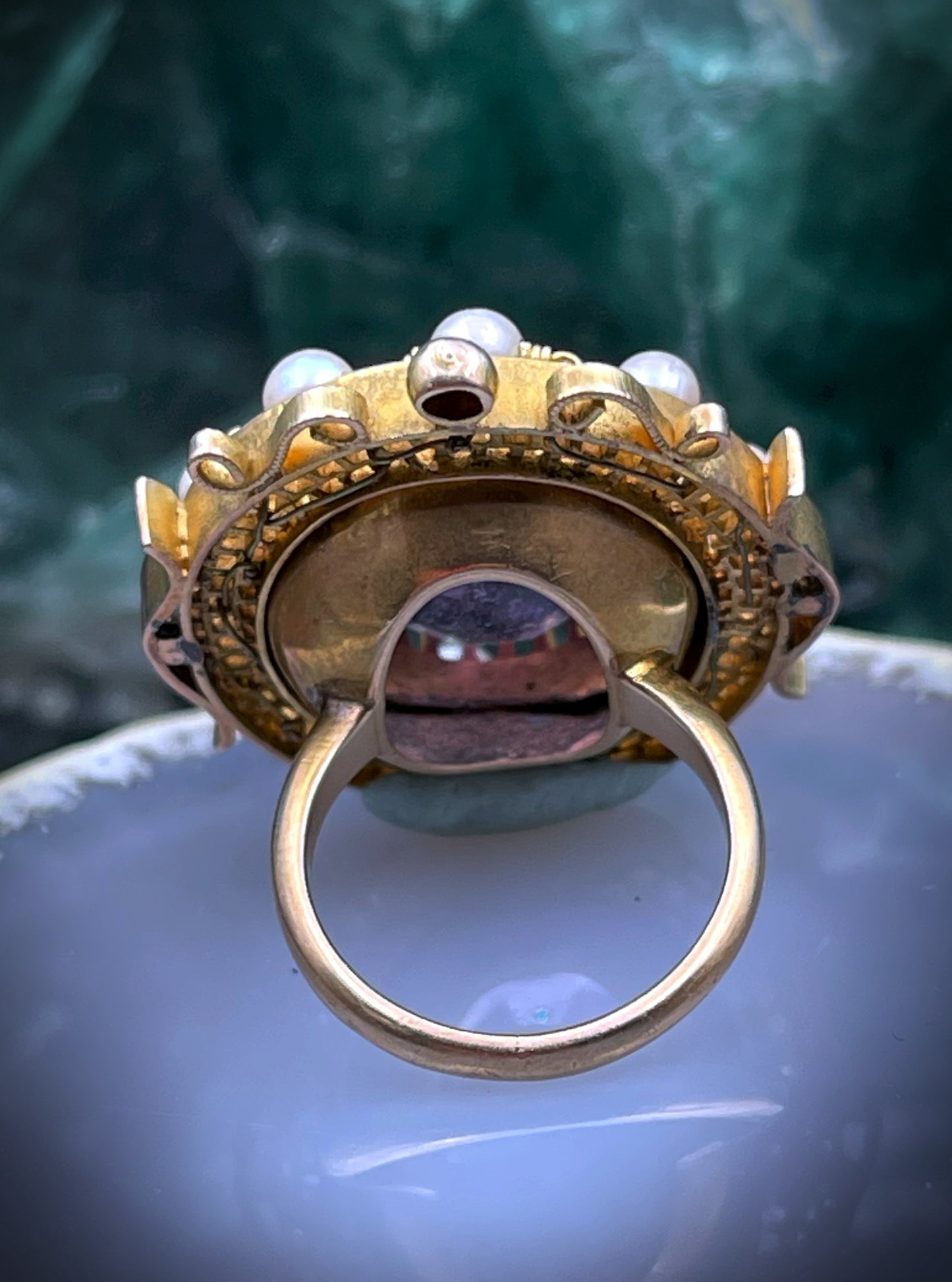 Antique 14K, Amethyst & Seed Pearl Conversion Ring